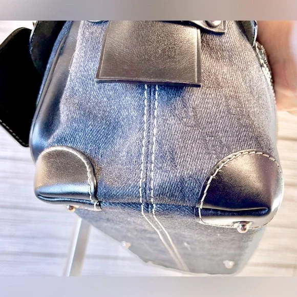 -020 Dooney &Bourke K6129452 Anniversary Signature Black Denim Satchel&Pouch Set